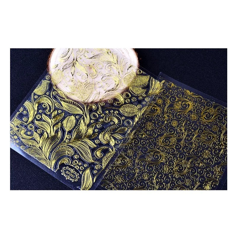 3D gold metallic blooming flower nail sticker