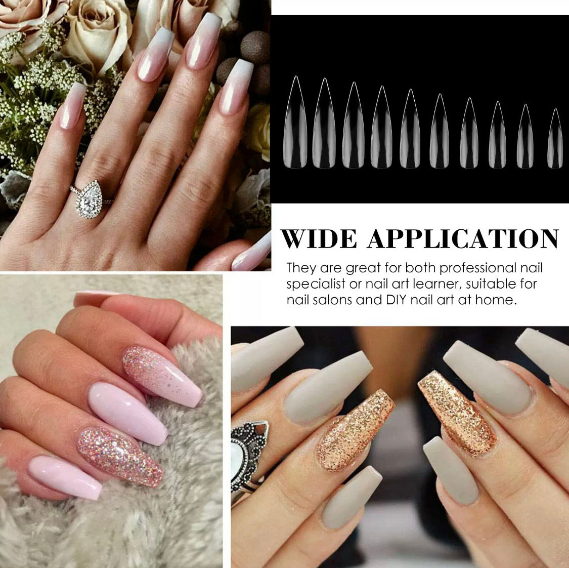 500 pcs long sharp stiletto clear nail tips