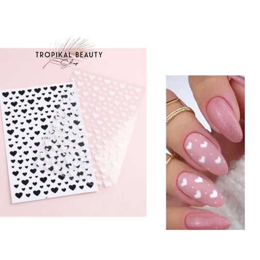 2 sheets b/w hearts nail art stickers