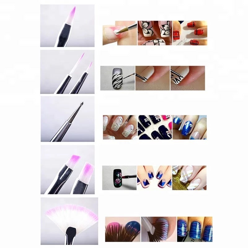 7 pcs Nail Brush set for Detailing Striping Nail Art with Gel Brushes, –  MakyNailSupply