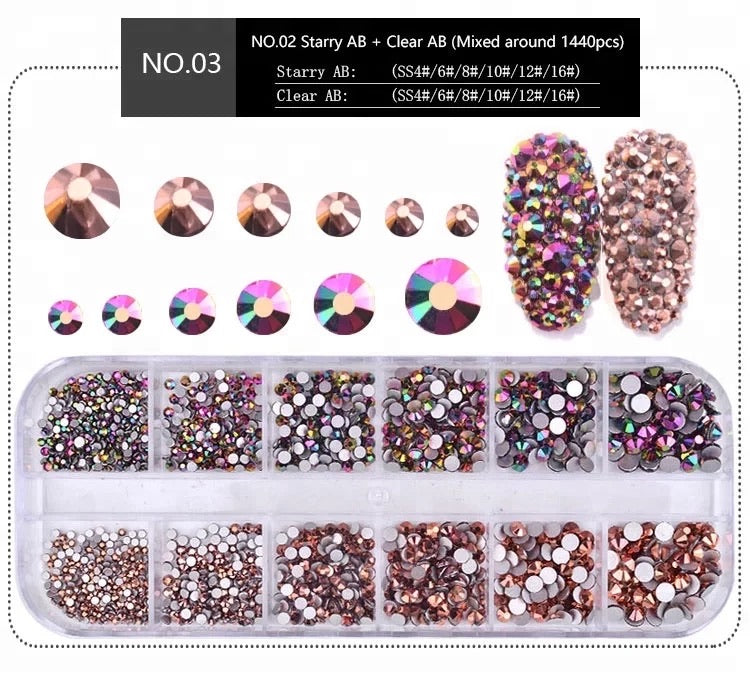 Multi size flat bottom rhinestones