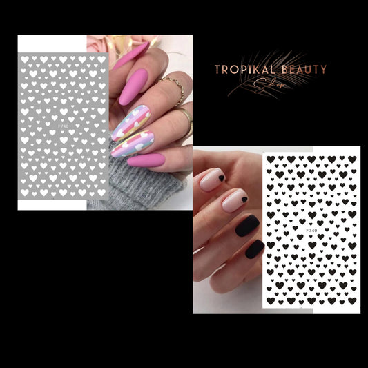 2 sheets b/w hearts nail art stickers